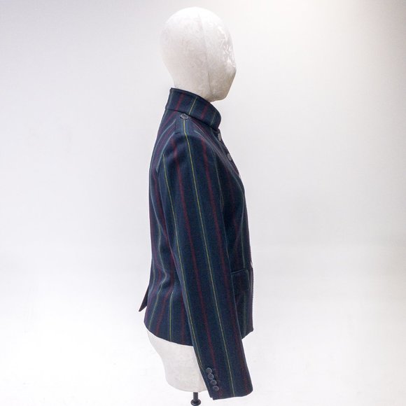 Shanghai Tang M Stripe Mandarin Blazer Jacket Navy - Picture 9 of 13